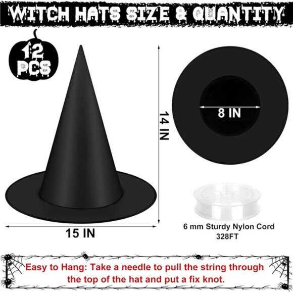 12 PCS Halloween Witch Hats - Picture 2 of 7